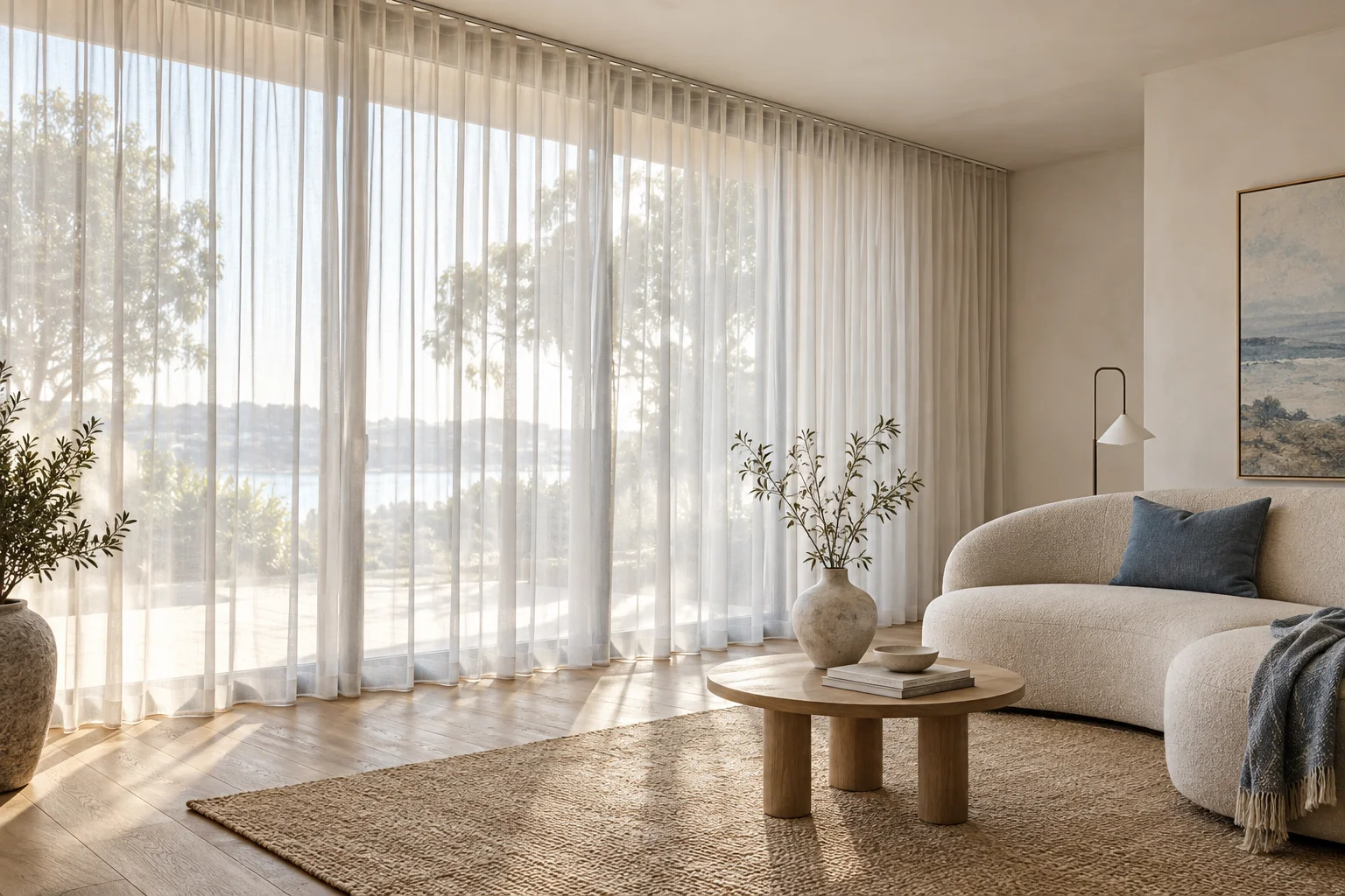 Sheer curtains in a bright room